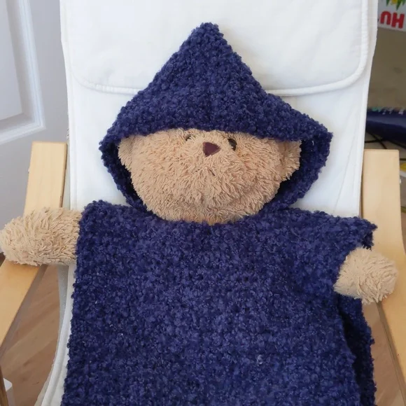 Handmade Poncho, crocheted kids hoodie, XS, new, unisex, soft, retro, knit - Picture 9 of 10